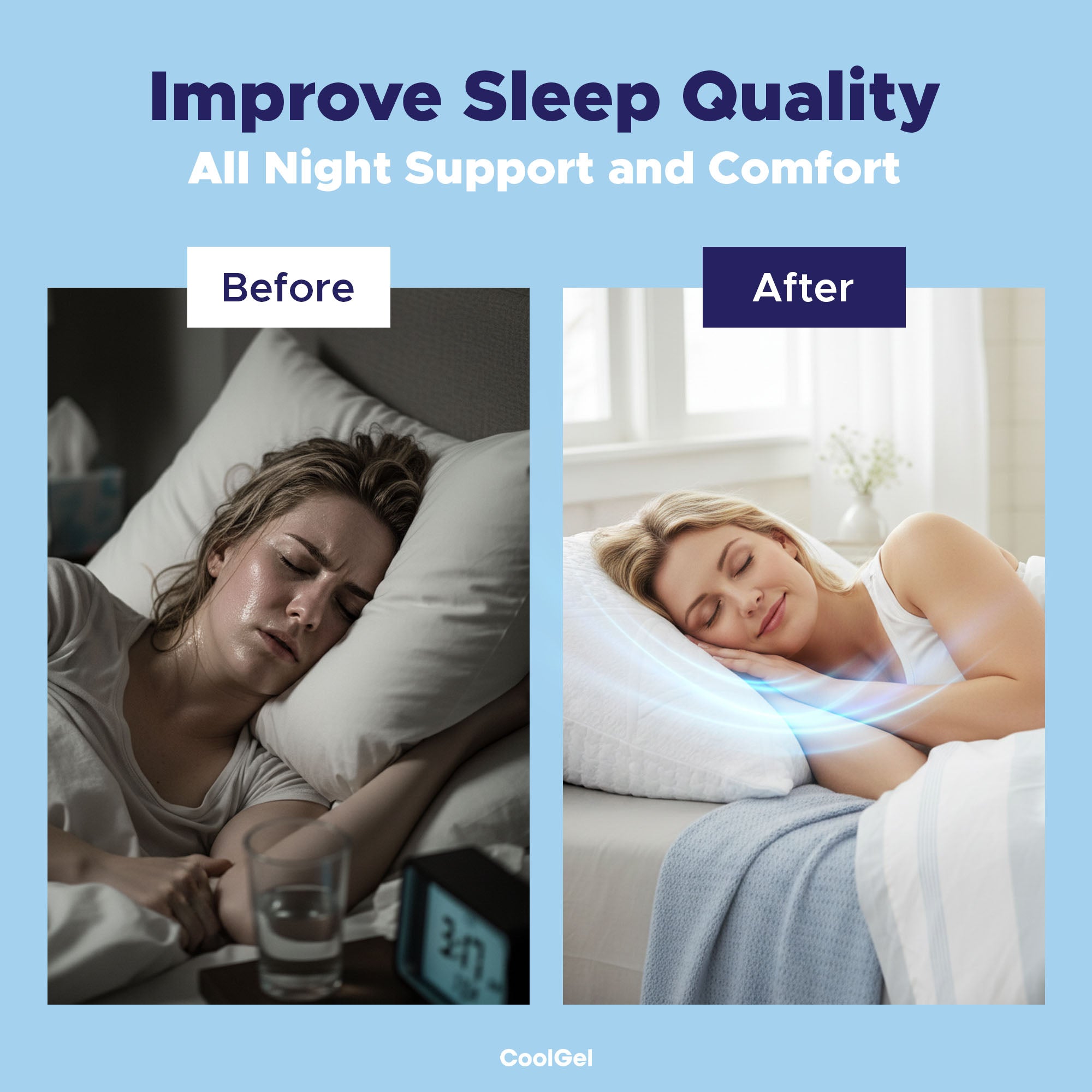 Cooling Pillow Standard Size - Shredded Memory Foam Pillow with Double Sided Cooling Gel