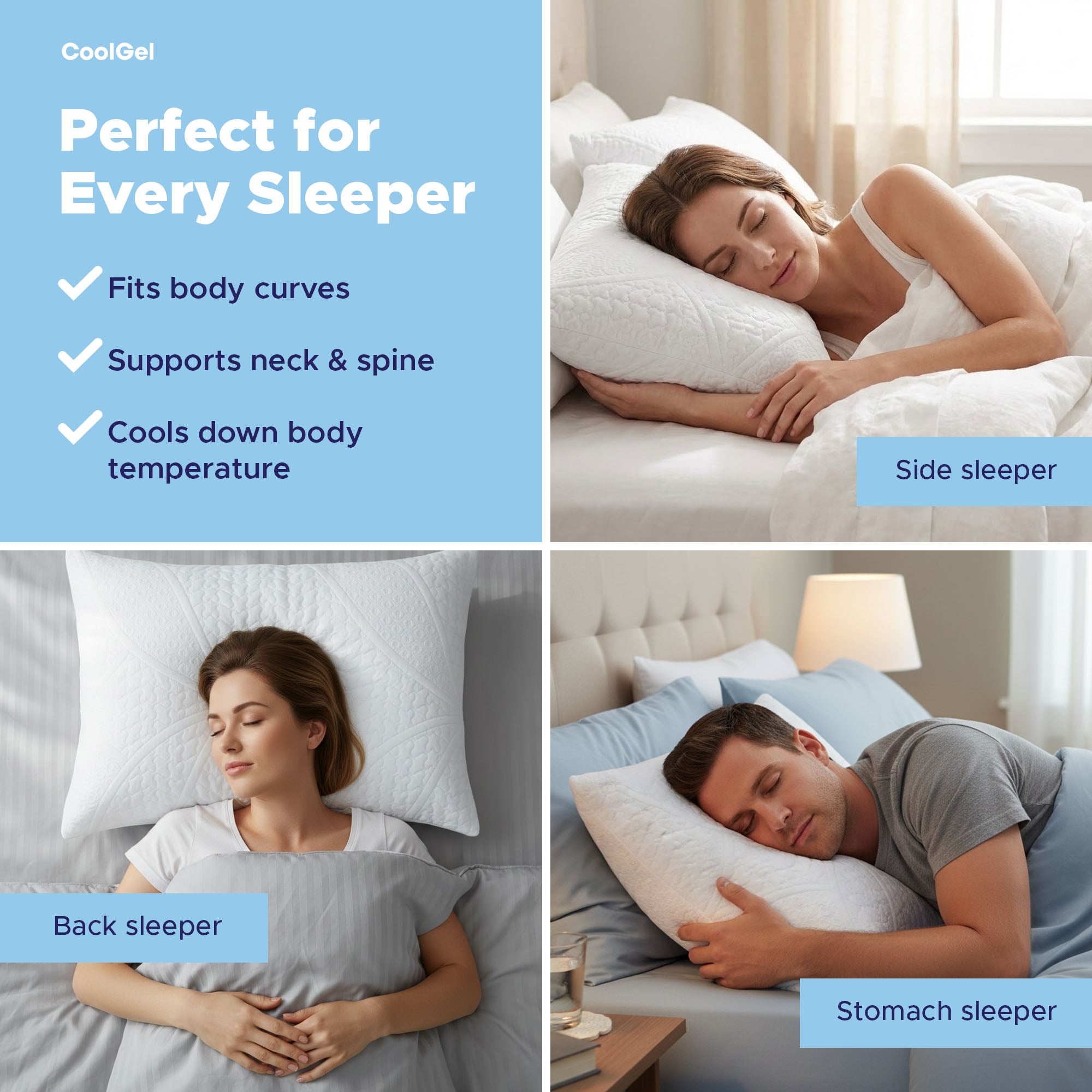 Cooling Pillow Standard Size - Shredded Memory Foam Pillow with Double Sided Cooling Gel