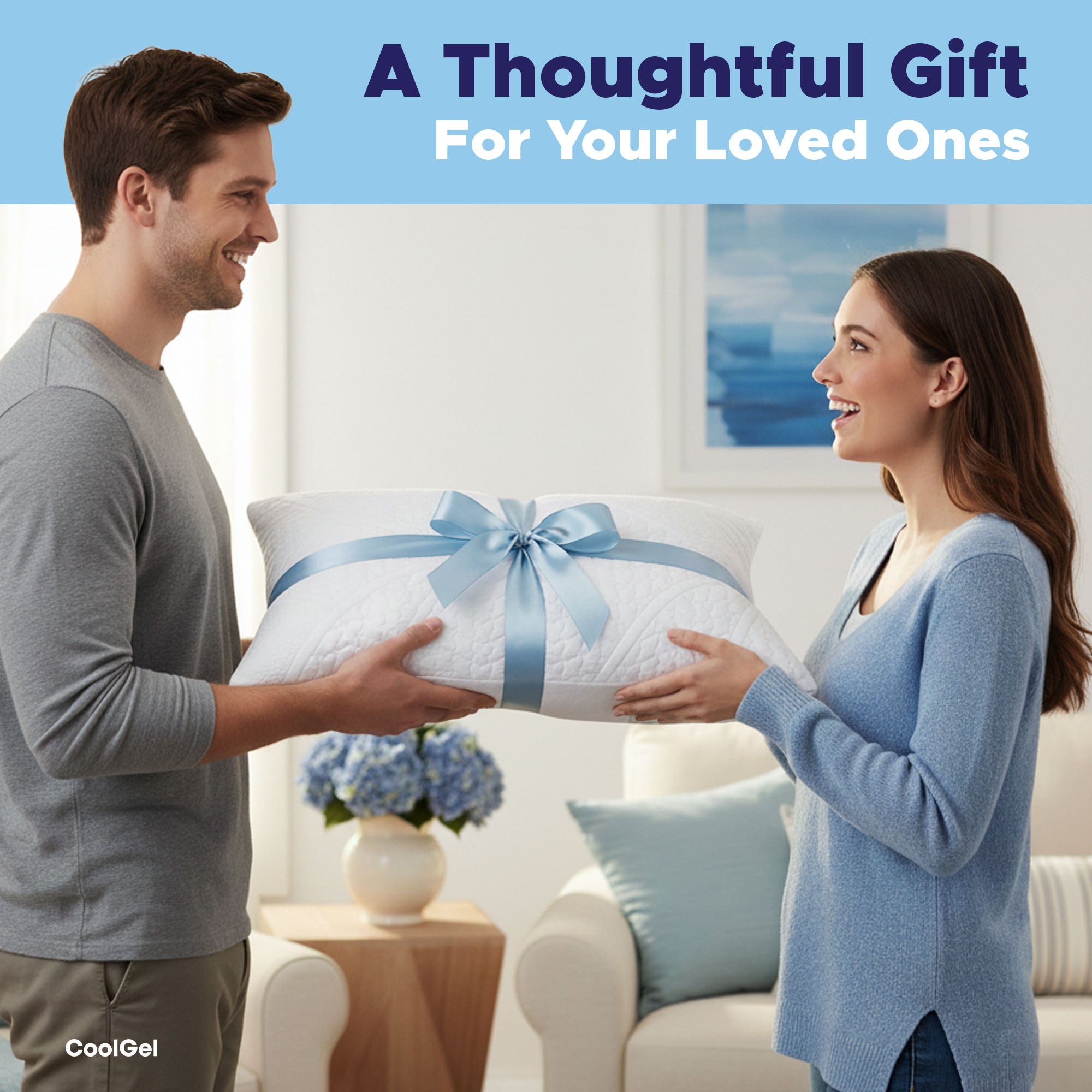 Cooling Pillow Standard Size - Shredded Memory Foam Pillow with Double Sided Cooling Gel