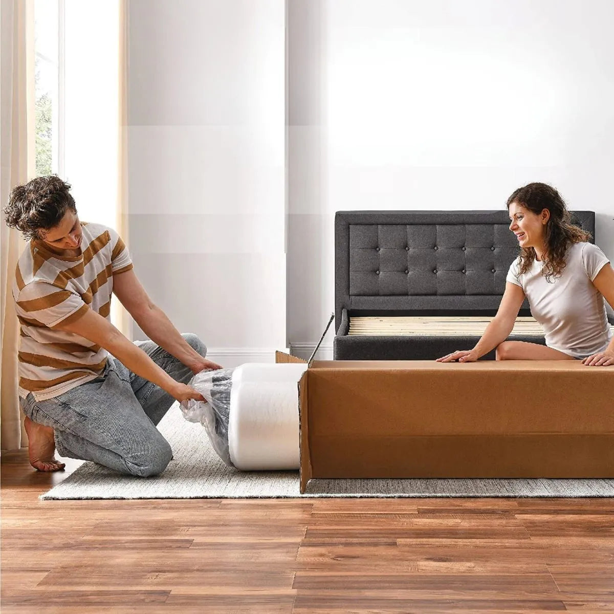 Happy customer sleeping comfortably on Cool Gel mattress