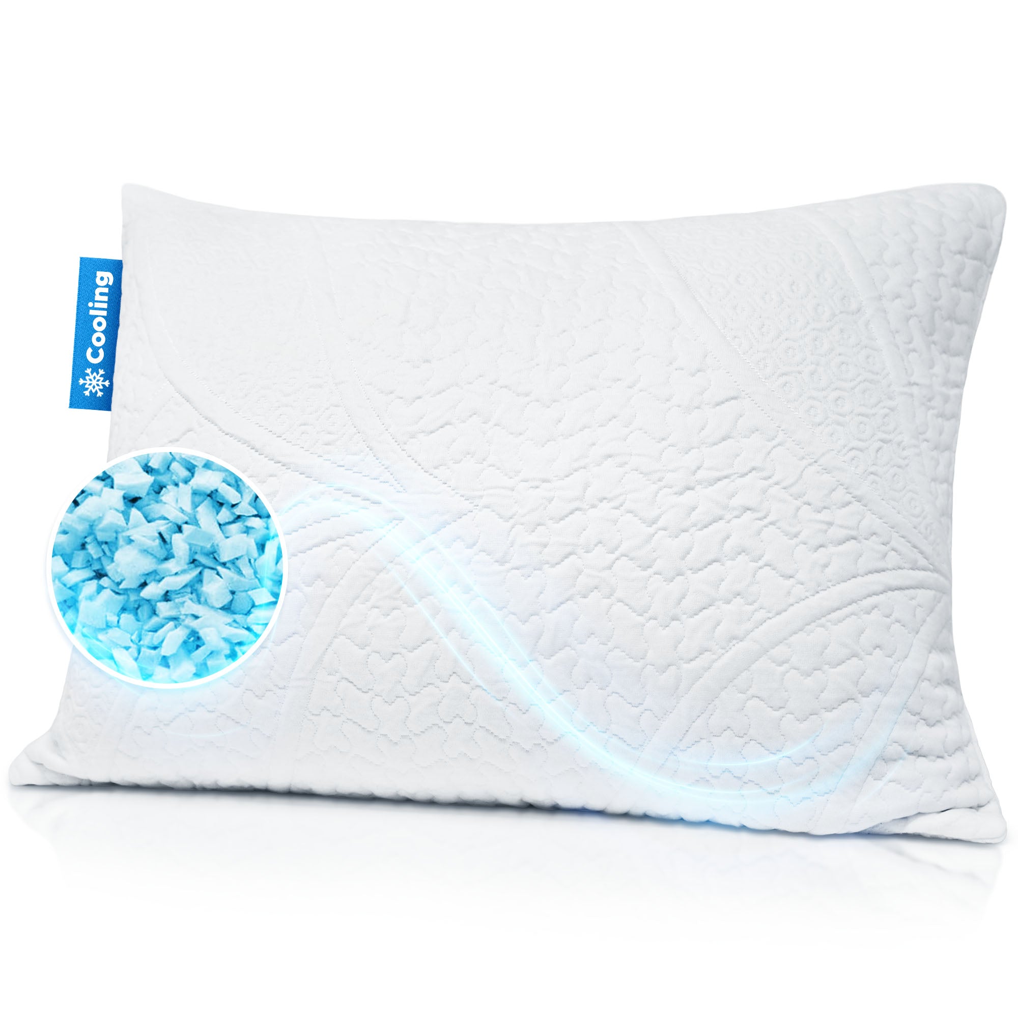 Cooling Pillow Standard Size - Shredded Memory Foam Pillow with Double Sided Cooling Gel